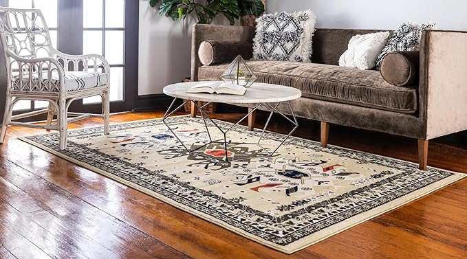 Unique Loom Taftan Collection Border Geometric Tribal Inspired Design Area Rug (8' 0 x 10' 0 Rectangular, Gold/ Gray)