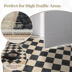 LIVEBOX Machine Washable Area Rug 6x9 Checkered, Non Slip Soft Large Bedroom Living Room Rug Farmhouse Neutral Classic Geometric Boys Rug, Indoor Carpet for Den Dorm Playroom(Black,6'x9')