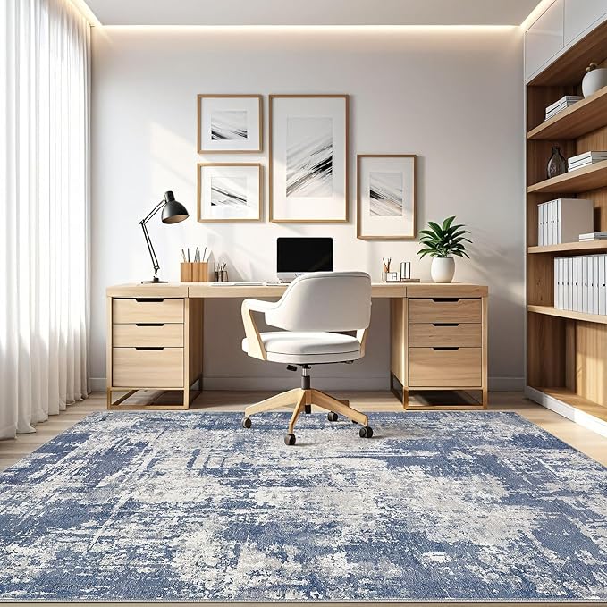 10x14 Area Rugs Living Room: Washable Large Abstract Modern Soft Rug Stain Resistant Indoor Floor Non Slip Accent Carpet for Bedroom Nursery Playroom Office Dining Room Dorm Home House- Navy Grey