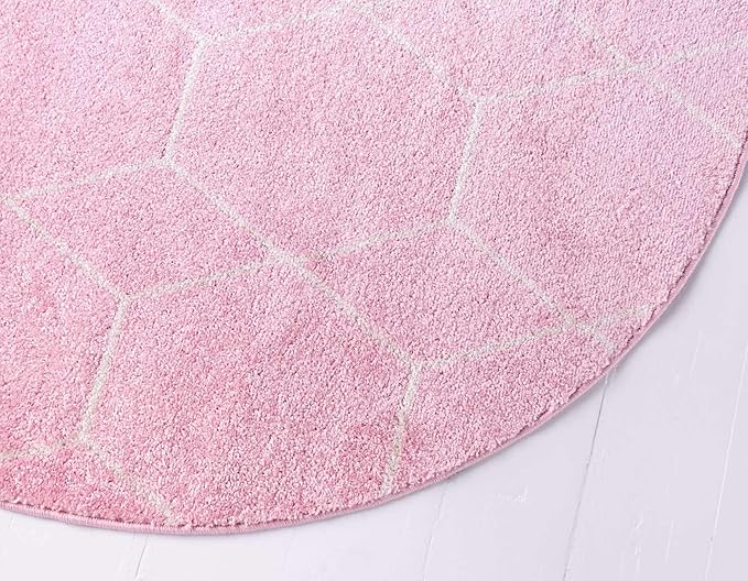 Unique Loom Trellis Frieze Collection Area Rug - Geometric (5' 1" Round, Light Pink/ Ivory)