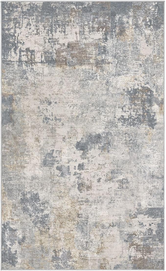 3x5 Area Rug Living Room Rugs - Washable Neutral Modern Abstract Soft Thin Rug Indoor Floor No Slip Rug Carpet for Bedroom Under Dining Table Home Office Decor - Blue Grey