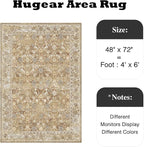 HUGEAR 4x6 Machine Washable Rugs Brown Beige Hallway Area Rug Indoor Accent Rug Floral Low Pile Carpet Soft Throw Rug Bedroom Living Room Office Dining Room Kitchen Laundry Room Non Slip