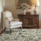 EVERGRACE Area Rugs for Living Room 4x6, Boho Floral Faux Wool Indoor Outdoor Rugs, Washable Rugs for Bedroom Entryway Dining Room Hallyway, Low Pile Floor Mat Carpet for Home Decor, Gray