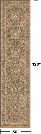Brown 2'6" x 10' Hallway Runner Rug Non Slip - Stain Resistant Washable Kitcehn Rug, 10ft Extra Long Entryway Indoor Mats, Soft Boho Vintage Gold Brown Floral Indoor Décor