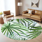 Round Rug 3ft - Pink Tropical Floral with Watercolor Leaves, Non-Slip Low Pile Circle Rug, Bohemian Jungle Turtleback Design for Dining Room Table, Living Room, Bedroom