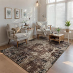 Ompaa Living Room Rug 5x7 Brown Area Rug Machine Washable Boho Coffee Rug Non Slip Abstract Vintage Indoor Large Rugs for Bedroom, Classroom, College Dorm, Farmhouse, Dining Room, Kids Playroom