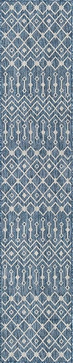Unique Loom Outdoor Trellis Collection Area Rug - Tribal Trellis (2' x 10' Runner, Blue/ Ivory)