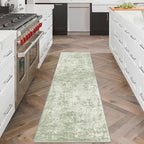 Modern Abstract Runner Rug 2x6, Sage Green Grey Washable Kitchen Runner Non-Slip Soft Hallway Rug Runner Thin Print Faux Wool Carpet for Entryway Bedroom Laundry Room Indoor Home Decor
