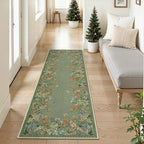 Wonnitar 2x6 Runner Rug for Hallways, Green Floral Bathroom Rugs Non Slip Washable Kitchen Runner, Low Pile Soft Botanical Runner for Girls Bedroom Laundry Room Bedside (Green,2'x6')