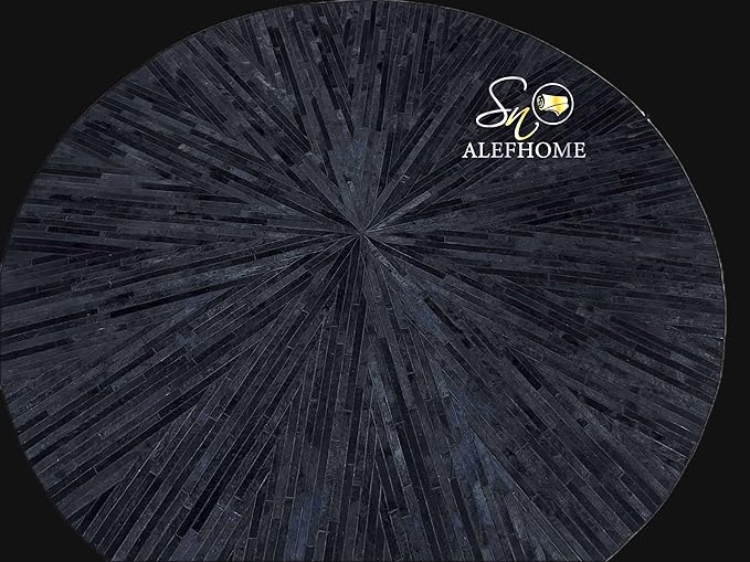 Faux Cowhide Round Area Rug | Non-Slip Leather Floor Carpet for Living Room, Bedroom, and Home Décor | Modern Stylish Accent Rug(Black_10x10)