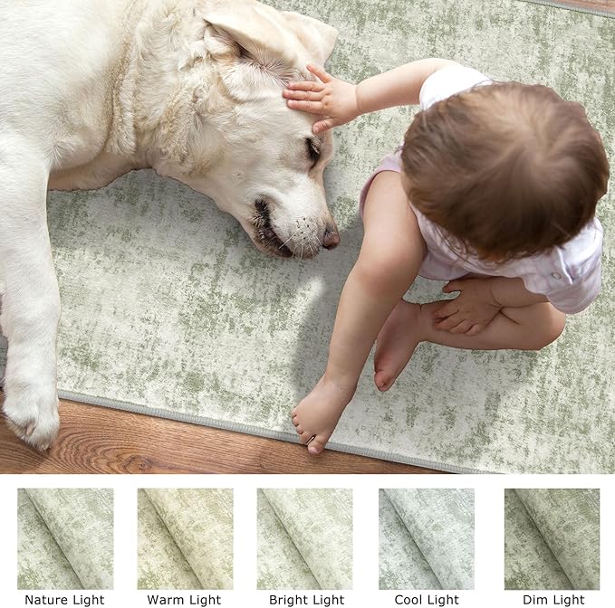 Modern Abstract Runner Rug 2x6, Sage Green Grey Washable Kitchen Runner Non-Slip Soft Hallway Rug Runner Thin Print Faux Wool Carpet for Entryway Bedroom Laundry Room Indoor Home Decor