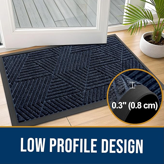 Kitinjoy Front Door Mat Outside Entrance, Sturdy Natural Dirt Trapper, Heavy Duty Rubber Doormat, Low Profile Non-Slip Backing, Easy Clean Floor Mat for Indoor Outdoor Entry, 29.5X17 Inch, Navy Blue