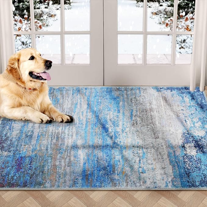 COMSLE Door Mat Soft Absorbent Indoor Front Entryway Rug Machine Washable Entrance Mats for Muddy Paws Non Slip Throw Rugs 24" x 36" Doormat for Inside Foyer Bedroom - Blue