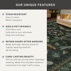 Green and Black Entryway Rug - 3x5 Throw Rug for Large Kitchen, Entry Way, Mudroom, Dark Unique Insect Print, Washable Low Pile Floor Carpet