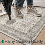 LUMI Indoor Thin Door Mat, 24x36 Washable Small Inside Doormat, Non Slip Low Pile Oriental Floor Carpet, Vintage Distressed Area Rug for Front Door,Entrance,Bedroom, Celadon