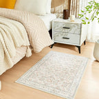 WITSHOCK Washable 2x3 Entryway Area Rug: Soft Non-Slip Backing Washable Rugs Vintage Flower Boho Accent Small Rugs for Bedroom, Kitchen, Bathroom, Nursery Entrance,Camel