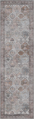 Bavni Kitchen Rug 2x7 Runner Rugs for Hallways Entryway, Washable Vintage Print Carpet, Ultra-Thin Chenille Low Pile Lightweight Rug with Non Slip Backing, Retro Grey