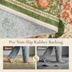 Bavni 9x12 Area Rugs, Floral Machine Washable Rugs for Living Room, Dinning Room, Bedroom, Non Slip Aesthetic Vintage Low Pile Durable Lightweight Farmhouse Rug, Sage Green & Burnt Orange