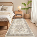 Runner Rug Kitchen Washable Rugs: 3x8 Non-Slip Boho Soft Vintage Stain Resistant Indoor Floor Neutral Farmhouse Throw Carpet for Hallway Bathroom Laundry Room Entryway Bedroom- Brown