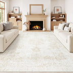 Vintage Living Room Area Rug - 9x12 Large Machine Washable Boho Moroccan Rug Distressed Farmhouse Rugs for Bedroom - Soft Non-Slip Indoor Carpet for Dining Room Office Nursery(Ivory, 9'x12')