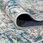 Bloom Rugs Caria Washable Non-Slip 10 ft Runner - Blue Green/Tangerine Traditional Runner for Entryway, Hallway, Bathroom, and Kitchen - Exact Size: 2'6" x 10'
