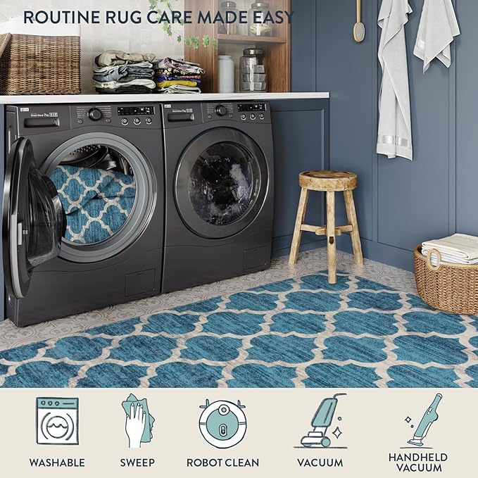 Lahome Moroccan Kitchen Rugs - 2x3 Washable Small Entryway Rug Indoor Door Mat, Non-Slip Throw Rugs Floor Bathroom Door Mats for Bedroom Room Redside Laundry Room Rug Decor (2’X 3’, Blue)