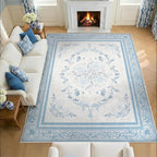 SOULFUL Medium Pile 4x6 Rugs for Living Room - Cozy Soft Underfoot Area Rug - Mist Blue Boho Floral - Washable Non-Slip - Perfect for Bedroom Kids Room Under Dining Table Office