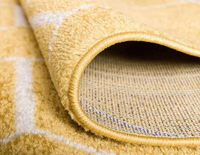 Unique Loom Trellis Frieze Collection Area Rug - Geometric (7' Square, Yellow/ Ivory)