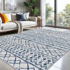 KUTA Moroccan 8x10 Rugs for Living Room Blue White, Washable Boho Area Rug Non-Slip, Ultra Soft Geometric Tribal Traditional Farmhouse Carpet for Dining Room Bedroom Dorm Office Home Decor