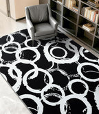 YIHOUSE Black Modern Geometric Area Rug 5x7, Black and White Rug with Abstract Circles,Non-Shedding Washable Rugs for Bedroom, Home Office and Small Living Room