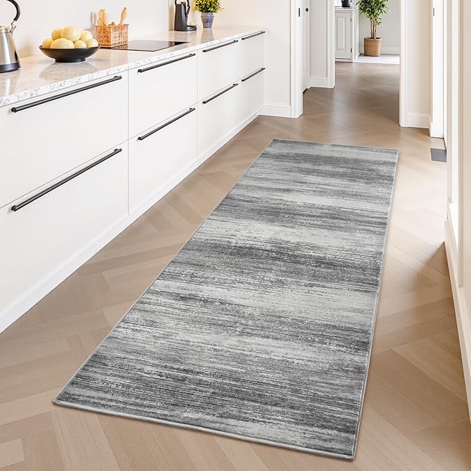 PADOOR Modern Abstract Runner Rug - 2x6 Washable Hallway Rugs, Ultra Soft Non-Slip Low Pile Floor Rugs for Hallway Entryway Kitchen Bedroom Bedside Laundry Room Black