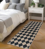 Easy Jute Checkered Runner Rug, 2x6 Black Modern Washable Rugs Runner for Hallway Non-Slip Long Kitchen Rug, Geometric Diamond Indoor Outdoor Carpet for Porch Laundry Entryway