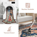 Lahome 8 x 10 Area Rugs for Living Room - Boho Washable Non-Slip Backing Large Rug Ultra-Thin Stain Resistant Dining Room Rugs for Under Table, Oriental Print Carpet Rugs for Bedroom (Rust, 8'x10')