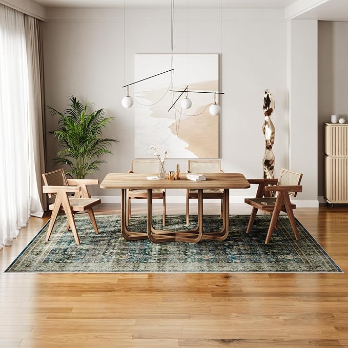 Dripex 9x12 Area Rugs - Stain Resistant Washable Rug DistressedRugs for Living Room Dining Room Bedroom Anti-Slip Low-Pile and Soft Accent Rug Farmhouse Office Home Decor, Pet & Child Friendly