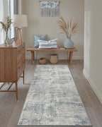 DEXI Hallway Runner Rug 3x8, Modern Abstract Non Slip Thin Soft Runners Carpet, Stain Resistant Washable Indoor Rug for Hallway Entryway Kitchen Laundry Room Living Room, Blue
