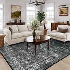 Lahome 8x10 Area Rugs for Living Room Washable Rugs 8x10 Black Large Rug Indoor Carpet, Vintage Distressed Rug Soft Non Slip Area Rug for Bedroom Dining Room Home Office(8 x 10, Black/Grey)