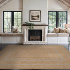 Beverly Rug Easy Jute Framed Border Rug 10x14 Washable Large Indoor Outdoor Area Rugs for Living Dining Room Patio Office Stain Resistant Non Shedding Casual Indoor Outside Carpet 10 x 14 Natural