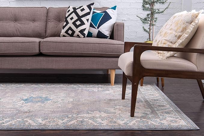 Unique Loom Salzburg Collection Classic Traditional Design Oriental Inspired Border Area Rug (8' 0 x 11' 0 Rectangular, Gray/Beige)