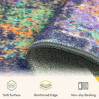 Washable Area Rugs 2'x8' Non-Slip Modern Abstract Soft for Living Room Entryway Bedroom Nursery, Print Pattern, Purple Orange Blue Green Rust Red Colorful