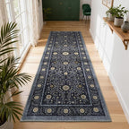 GarveeHome Boho 2x6 Runner Rug for Hallways Non Slip, Vintage Botanical Kitchen Rugs Washable Area Rug for Entryway Stain Resistant, Low Pile Soft Runner Blue Carpet for Bedroom Floor Laundry Room