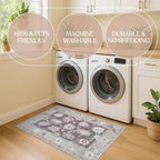 Fame Living Green Oushak Rug, Modern, Vintage, Turkish, Eclectic, Floral, Pastel, Washable, Area Rugs for Living Room, Dining, Bedroom, Office, Entryway, Foyer, Playroom, Nursery, 5'x6'9"