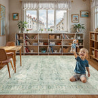 Lahome Vintage 6x9 Washable Green Rugs for Living Room Bedroom, Soft Dining Room Rugs for Under Table, Non Slip Indoor Throw Carpet for Entryway Kitchen Office (6x9ft,Light Green)