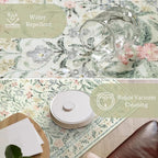 Morebes Washable Area Rugs 9x12 Living Room, Boho Large Cream Rugs for Farmhouse Non Slip, Soft Ultra-Thin Distressed Floral Carpet for Bedroom Nursery Girls Home Office Decor
