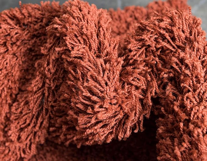 Unique Loom Solid Shag Collection Area Rug (10' x 13' 1" Rectangle, Terracotta)