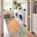 Washable Area Rugs 2'x10' Non-Slip Modern Abstract Soft for Living Room Entryway Bedroom Nursery, Print Pattern, Orange Blue Pink Yellow Colorful