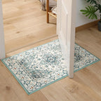 VK VK·LIVING Entryway Washable Rug 2'x3' Small Boho Bathroom Throw Area Rug Non Slip Doormat Indoor Front Door Machine Washable Carpet for Bathroom Kitchen Vintage (Green Beige)