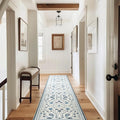 EVERGRACE Hallyway Area Runner Rugs 2x10, Boho Floral Faux Wool Indoor Outdoor Rugs, Washable Rugs for Bedroom Dining Room Living Room Kitchen, Low Pile Floor Mat Carpet for Home Decor, Porcelain Blue