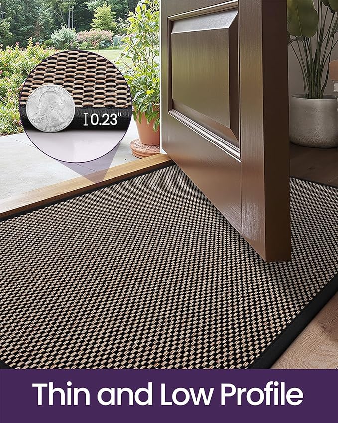 DEXI Ultra Thin Entryway Door Mat 17x30, Non Slip Rubber Backing Inside Entry Mat, Low Profile Easy Clean Dirt Trapper Doormat for Inside Entrance Patio, Black