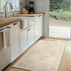 Natural Beige Distressed 3x5 Area Rugs for Entryway Foyer, Washable Non Slip Low Pile Throw Rugs for Kitchen, Farmhouse Medallion Pinted Carpet for Bedroom/Bathroom/Closet/Dorm/Home Office