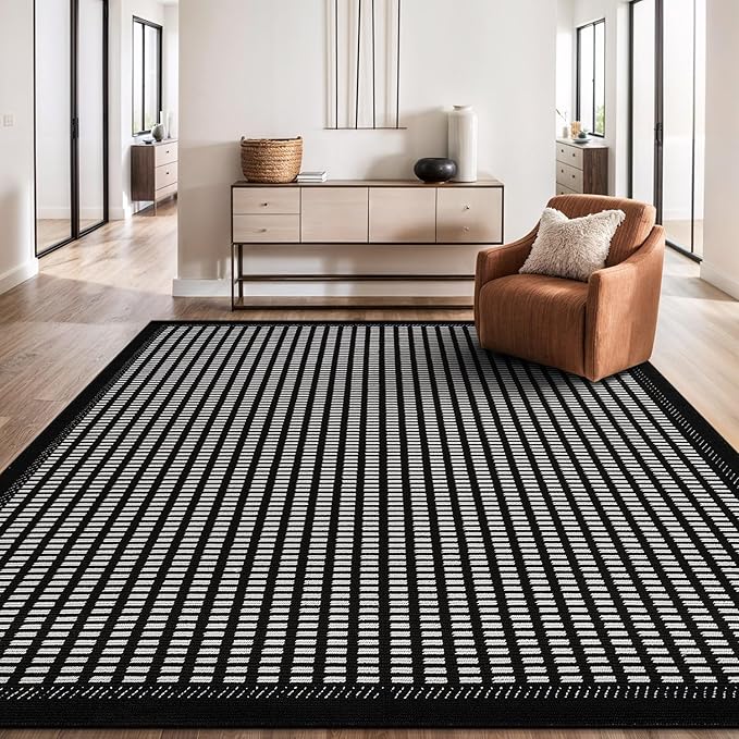 Beverly Rug Micro Loop Area Rug Black/White 8x10 Geometric Modern Luxury Zebra Durable Soft Indoor Rugs for Living Dining Room Office Stain Resistant Non Shedding Casual Indoor Carpet 8 x 10